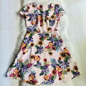 Fit And Flare Cap Sleeves Midi Floral Print Dress, Large
